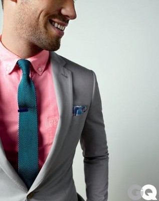 What color shirt goes with gray slacks & a teal colored tie?